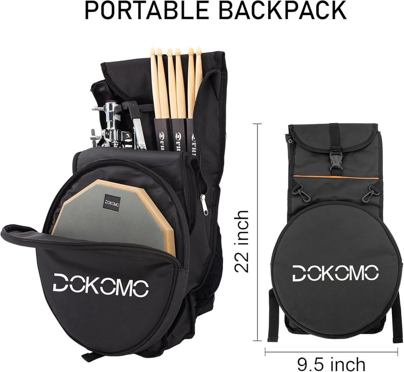 Dokomo Drum Practice Pad with Snare Drum Stand Set, 12-Inch Double Sided Silent Practice Pad Kit with Drum Sticks, Drumstick Holder, Luminous Carrying Bag, Gray (Fits 8''-15'' Drums) - Image 2